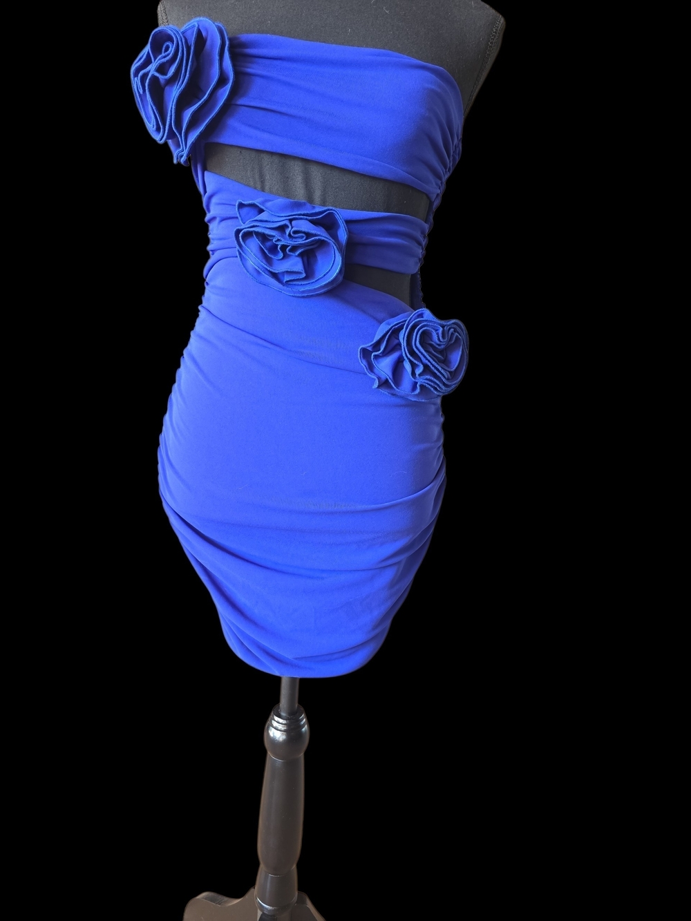 Zara Electric Blue Floral-Trim Mini Dress